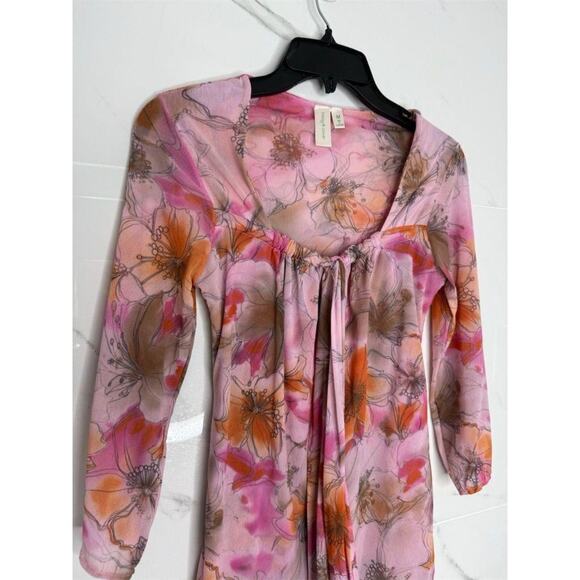 Daisy & Clover Women's Floral Mesh V-Neck Blouse sz M Multicolor 3/4 Sleeve Y2K - Picture 2 of 7